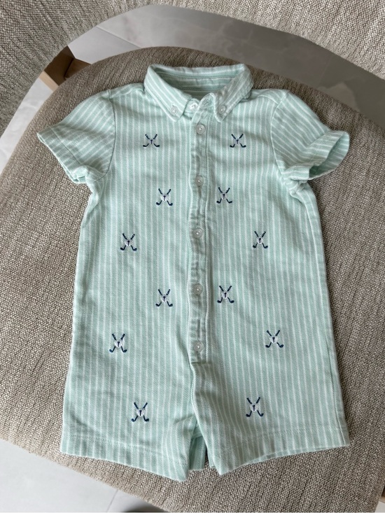Little Me Other - Little Me Mint & White Striped Button-Front Romper